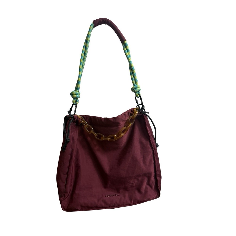 Rotunda Sant Hobo Bag Maroon Green Nylon Paracord Strap Chunky Chain Eclectic